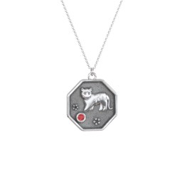 Year of the Tiger Engravable Zodiac Medallion Necklace in 925 Sterling Silver with Garnet