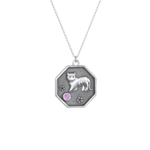 Year of the Tiger Engravable Zodiac Medallion Necklace – Sterling Silver with Amethyst