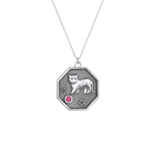 Year of the Tiger Engravable Zodiac Medallion Necklace – Sterling Silver with Ruby