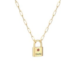 Engravable Lock Necklace with Gemstone
