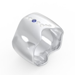Molten Statement Ring in 925 Sterling Silver with Blue Sapphire and Cubic Zirconia