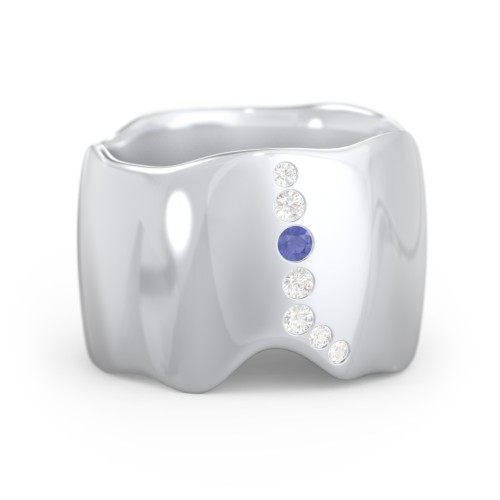 Molten Statement Ring – Sterling Silver with Blue Sapphire and Cubic Zirconia