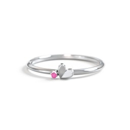 Dainty Folded Heart Ring with Accent in 925 Sterling Silver with Ruby