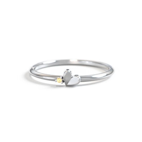 Dainty Folded Heart Ring with Accent – Sterling Silver with Citrine
