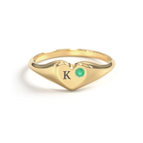Initial Heart Signet Ring with Gemstone
