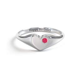 Initial Heart Signet Ring with Gemstone in 925 Sterling Silver with Ruby