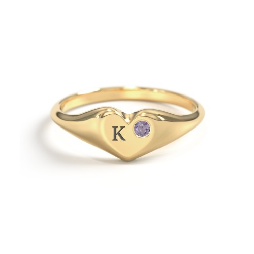 Initial Heart Signet Ring with Gemstone – Vermeil with Alexandrite