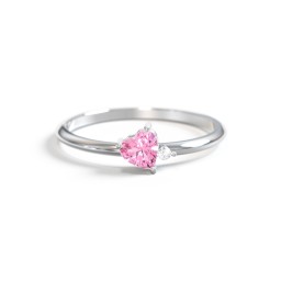 Dainty Diagonal Gemstone Heart Ring with Accent