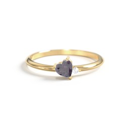 Dainty Diagonal Gemstone Heart Ring with Accent in 18K Gold Plated Silver with Alexandrite and Cubic Zirconia