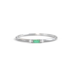 Dainty East-West Minimalist Baguette Ring with Accents in 925 Sterling Silver with Emerald and Cubic Zirconia