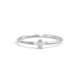 Vertical Minimalist Baguette Ring with Accents in 925 Sterling Silver with Alexandrite and Cubic Zirconia