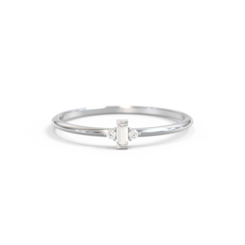 Vertical Minimalist Baguette Ring with Accents – Sterling Silver with Cubic Zirconia