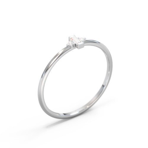 Vertical Minimalist Baguette Ring with Accents – Sterling Silver with Cubic Zirconia