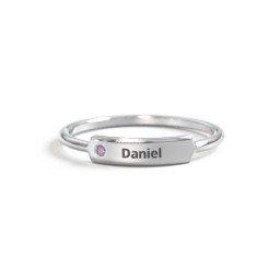 Engravable Bar Ring with Accent in 925 Sterling Silver with Alexandrite
