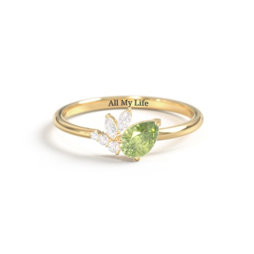 Tilted Pear Gemstone Ring with Cluster Accents