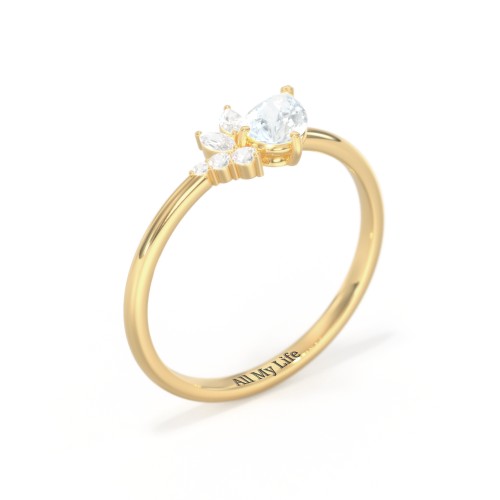Tilted Pear Gemstone Ring with Cluster Accents
