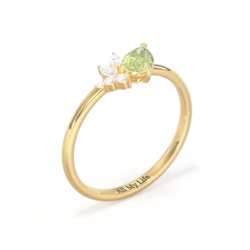Tilted Pear Gemstone Ring with Cluster Accents