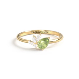 Tilted Pear Gemstone Ring with Cluster Accents in 10K Solid Yellow Gold with Peridot and Cubic Zirconia