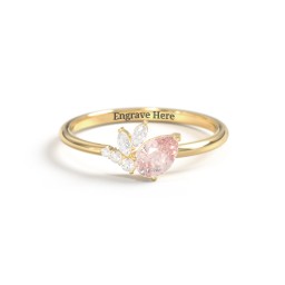 Tilted Pear Gemstone Ring with Cluster Accents in 10K Solid Yellow Gold with Morganite and Cubic Zirconia