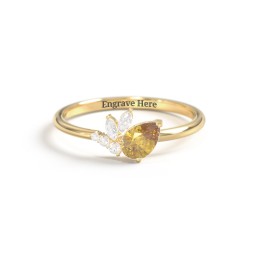 Tilted Pear Gemstone Ring with Cluster Accents in 10K Solid Yellow Gold with Citrine and Cubic Zirconia