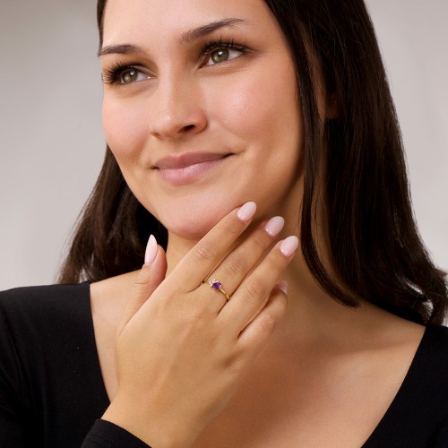 Tilted Pear Gemstone Ring with Cluster Accents – 10K Yellow Gold with Lab Diamond and Diamond