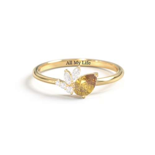 Tilted Pear Gemstone Ring with Cluster Accents – 10K Yellow Gold with Citrine and Cubic Zirconia
