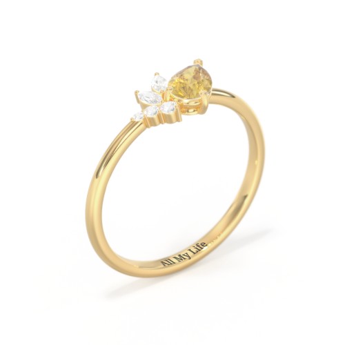 Tilted Pear Gemstone Ring with Cluster Accents – 10K Yellow Gold with Citrine and Cubic Zirconia