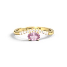 East-West Oval Gemstone Curved Ring with Accents
