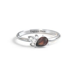 Pear Gemstone Ring with Leaf Motif Accent Stones