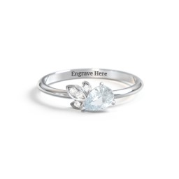 Pear Gemstone Ring with Leaf Motif Accent Stones