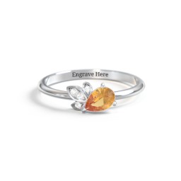 Pear Gemstone Ring with Leaf Motif Accent Stones