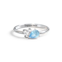 Pear Gemstone Ring with Leaf Motif Accent Stones