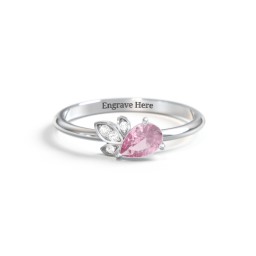 Pear Gemstone Ring with Leaf Motif Accent Stones