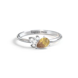 Pear Gemstone Ring with Leaf Motif Accent Stones