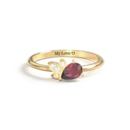 Pear Gemstone Ring with Leaf Motif Accent Stones