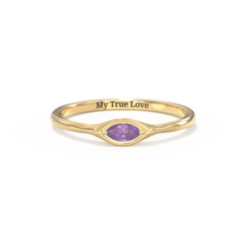 East-West Marquise Ring – 18K Gold Plated Silver with Amethyst
