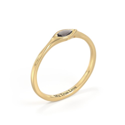 East-West Marquise Ring – 18K Gold Plated Silver with Smokey Quartz