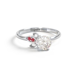 Round Gemstone Ring with Petal Accents