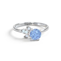 Round Gemstone Ring with Petal Accents