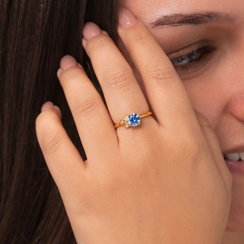 Round Gemstone Ring with Petal Accents