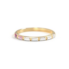 Baguette Half Eternity Stackable Band – 10K White Gold with Ruby, Pink Tourmaline, and Cubic Zirconia