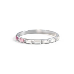 Baguette Half Eternity Stackable Band in 10K Solid White Gold with Ruby, Pink Tourmaline, and Cubic Zirconia