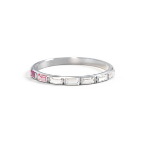 Baguette Half Eternity Stackable Band – 10K White Gold with Ruby, Pink Tourmaline, and Cubic Zirconia