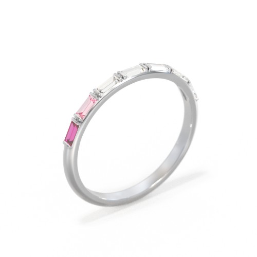 Baguette Half Eternity Stackable Band – 10K White Gold with Ruby, Pink Tourmaline, and Cubic Zirconia
