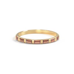 Baguette Half Eternity Stackable Band in 10K Solid Yellow Gold with Garnet
