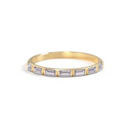 Baguette Half Eternity Stackable Band in 10K Solid Yellow Gold with Alexandrite