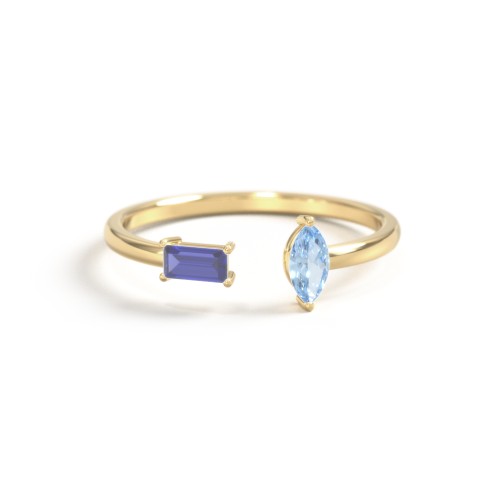 Baguette & Marquise Gemstone Open Cuff Ring