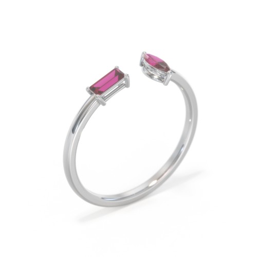 Baguette & Marquise Gemstone Open Cuff Ring