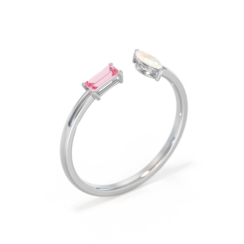 Baguette & Marquise Gemstone Open Cuff Ring