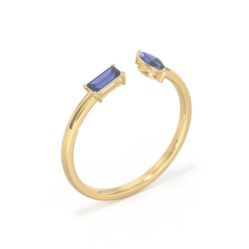 Baguette & Marquise Gemstone Open Cuff Ring